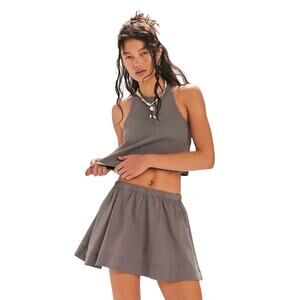 Free People Milani Set Smoked Pearl Gray Skirt Tank Set Small NWOT